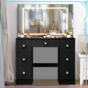 Vanity Desk with LED Lights Makeup Desk Dressing Dresser Desk Table w/ 7 Drawers - Picture 1 of 8