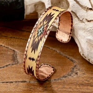 Western-Style PU Leather Wrapped Copper Fashion* Cuff Bangle (B) - Picture 1 of 5