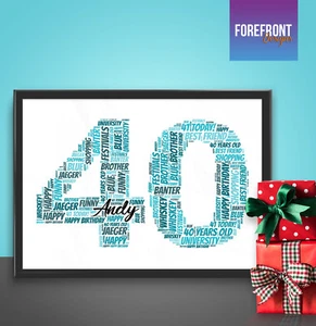 Personalised word art print - perfect 40th birthday/celebration gift A4/A3 - Picture 1 of 3
