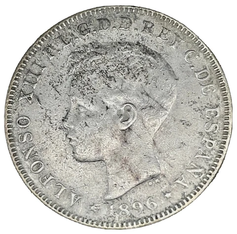 1896 PGV Puerto Rico  40 Centavos XF.  Silver Coin Alfonso XIII KM# 23 Scares Cover
