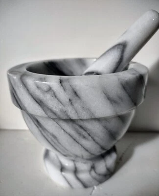 Juego de molinillo de píldoras de hierbas especias blanco gris piedra mortero y mortero 4,25" de alto Foto 1 de 4