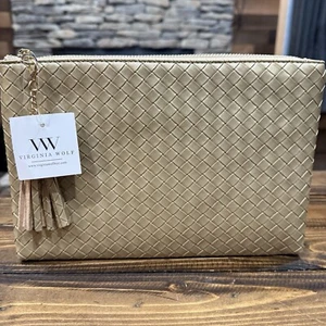 Virginia Wolf Metallic Mimi Woven Pouch Vegan Leather Clutch Neu mit Etikett - Bild 1 von 3