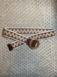 Gürtel weiblich gewebt Vintage Muster rund Holzschnalle dekorativ XS-S - Bild 1 von 3