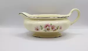 Homer Laughlin Virginia Rose Gravy Boat, Pale Yellow With Pink Flower - Picture 1 of 10