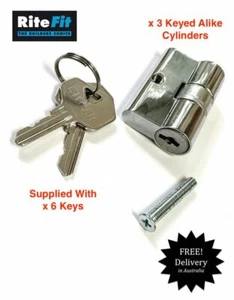 3 x Security Door Lock Cylinders Suits Whitco,Doric,Austral-5 Disc Cylinder - Picture 1 of 4