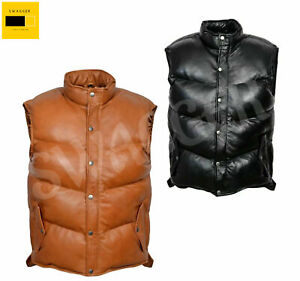 Men EVEREST PUFFER Sleeveless Genuine Sheep Leather Gilet Vest Waistcoat Jacket