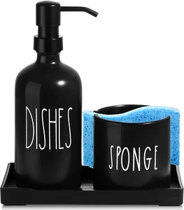 Dish Soap Dispenser for Kitchen, Ceramic Dish Soap Dispenser with Sponge Holder, - Picture 1 of 7