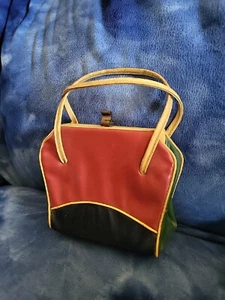 Very Rare! Small Leather Handbag Purse Vintage Red Blue Green Retro 60s 70s - Picture 1 of 8