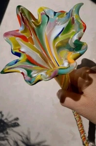 Matthew Kenyon Vidrio Soplado a Mano Multicolor Florero 11"L Indiana Artist - Imagen 1 de 11