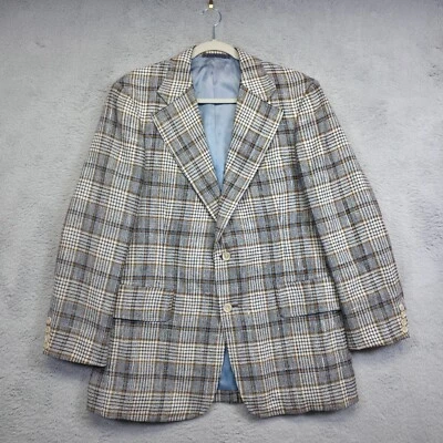 Nordstrom Blazer Men 42R Beige Blue Wool Tartan Plaid Classic Suit Jacket Preppy - Imagem 1 de 4