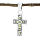 Pendentif original croix vert péridot argent style beauté octogone pour hommes