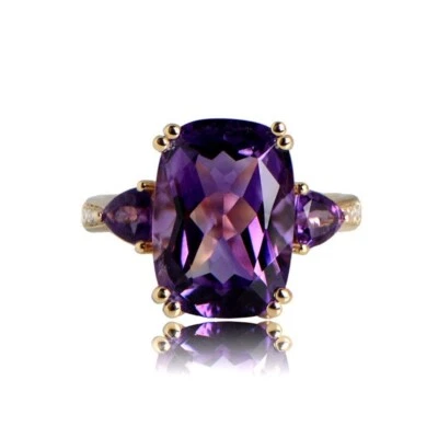 14K Gold Plated silver Engagement Ring For Women Natural Cushion Cut Amethyst - Image 1 of 4