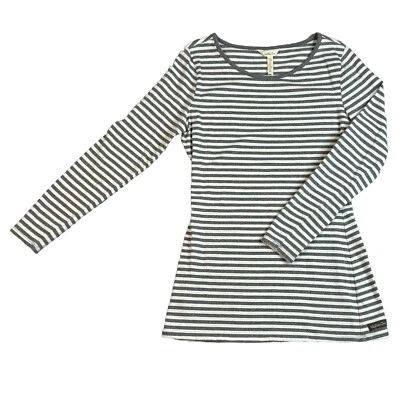 Camiseta Matilda Jane LS Mujer Mediana Gris Blanco Rayas Clásica Elastizada Preppy Foto 1 de 4