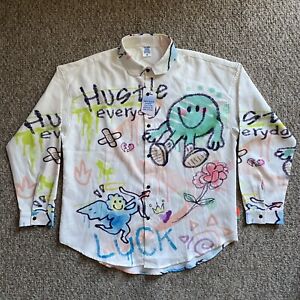 New Wave Street Culture Shirt Mens XL White Crayon Graffiti Art Stretch NWT RARE