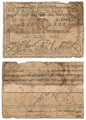 1943 Philippine Province of JAGNA BOHOL 10 Centavos BOH-472 1st Print 𝐄𝐑𝐑𝐎𝐑 - Image 1 of 4