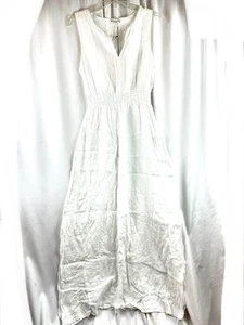 Terzo Millennio Dress S White 100 % Linen Italy Sleeveless Long Maxi Lagenlook - Picture 1 of 8