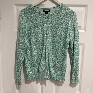 Cárdigan de punto fino Lands End verde blanco para mujer talla pequeña 100 % algodón - Imagen 1 de 5