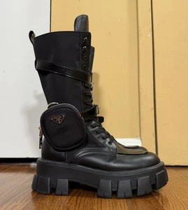 Prada Monolith Nylon Combat Boots Black Women’s Size 39 - Picture 1 of 11