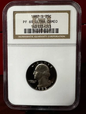 1982 S NGC PR69 Ultra Cameo 25c Washington Quarter Dollar Mirror Finish NICE - Image 1 of 2