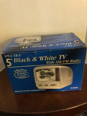 NEW OPEN BOX 5 INCH BLACK & WHITE TV /  AM & FM RADIO AC/DC/12V KITCHEN, CAR - Image 1 of 4