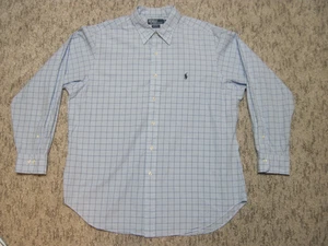 Polo Ralph Lauren Mens 17.5 34/35 Andrew Button Window Pane Shirt Blue - Picture 1 of 9