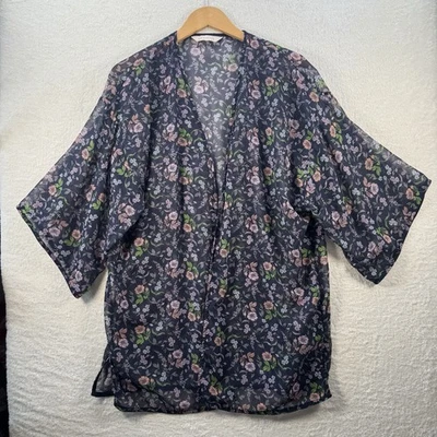 Mauvette Kimono Size Large Purple Floral Design Wide Sleeves Open Top - Image 1 of 4