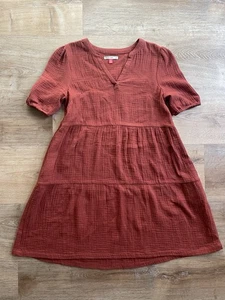 Marine Layer Rust Gauze Puff Sleeve Tiered Midi Dress Women’s XS Soft Cotton - Picture 1 of 5