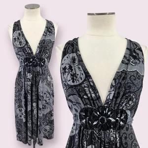 Vtg Y2K Dark Fairy Dress 10 Plunge V Bunny Vixen Beaded Festival Club Going Out - Picture 1 of 12