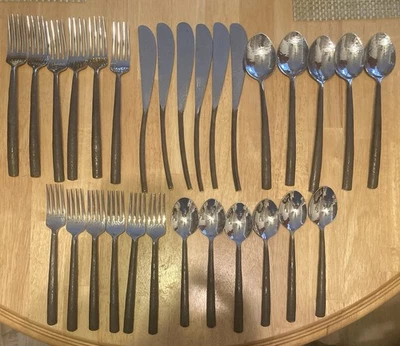 29 Pieces Hand Forged Dinnerware Flatware Knives Forks Spoons Excellent - Image 1 of 4