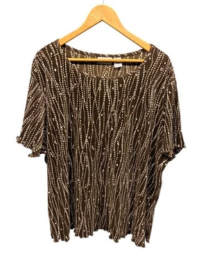 Женская блуза Jaclyn Smith большой размер 3X коричневая бежевая с абстрактным принтом короткий рукав - Изображение 1 из 4