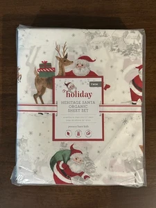 POTTERY BARN KIDS Holiday Heritage Santa Organic Sheet Set - SIZE: TWIN - NEW - Picture 1 of 6