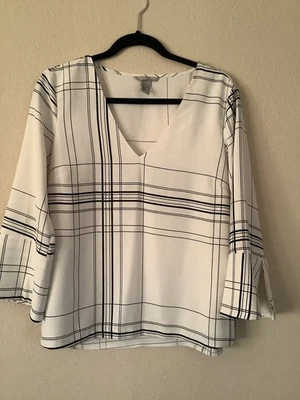 H&M 女式衬衫白色带条纹 8 码 — 第 1/4 张图片