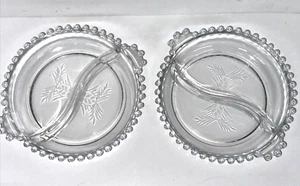 2 ~ Imperial Kerzendocht Kristall Elegant Glas Floral Geätzt GETEILT RELISH SCHALE - Bild 1 von 7
