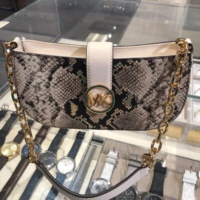 Bolso de Hombro Michael Kors Carmen Pequeño Dos Tonos Serpiente Sin Cuero Vegano - Nat Mlt Foto 1 de 4