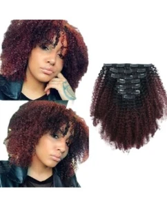 100% human hair 12" Inch 8A Top Grade Remy Ombre Clip-in extensions afro curly - Picture 1 of 8