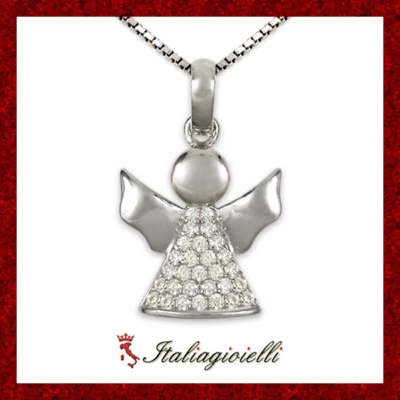 Collana Angelo Brillante con Pavè in Argento 925 Rodiato Oro Bianco - Immagine 1 di 4