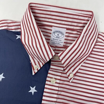Brooks Brothers Mens M Cotton Regent Fit Short Sleeve Button Down Flag Shirt NEW - Image 1 of 4
