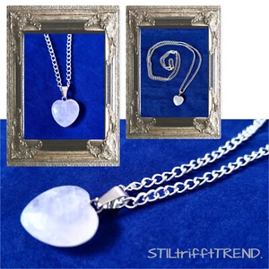TREND VINTAGE KETTE HALSKETTE mit ROSENQUARZ HERZ 20mm silber  45/80cm lang - Bild 1 von 4
