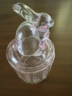 Clear Pink glass rabbit container - Image 1 of 4