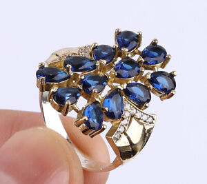 TURKISH SIMULATED SAPPHIRE .925 SILVER & BRONZE RING SIZE 9.5 #13306