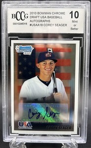 2010 Bowman chrm Draft Corey Seager USA Baseball Rookie Auto BCCG 10 Rangers MVP