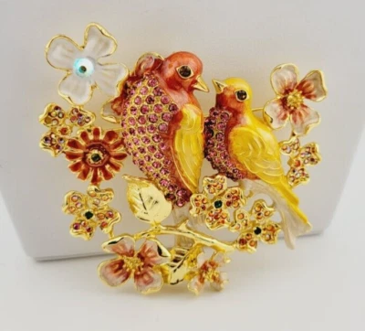Kirks Folly черепаха голубь птицы и цветы большая булавка усилитель золотистый желтый/розовый - Изображение 1 из 4