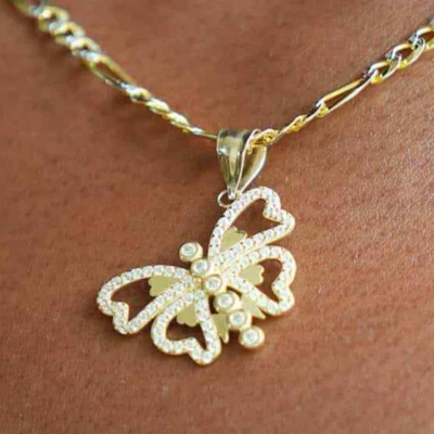 Colgante Mariposa y Corazones Piedra Oro Amarillo 14K 1.2" Foto 1 de 4