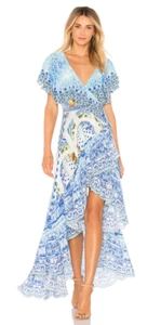 Vestido Camilla Manga Volantes Una Noche para Recordar Seda Talla Grande Verano Fiesta Azul - Imagen 1 de 9