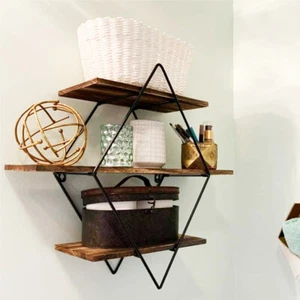 3Tier Retro Thicken Metal Hanging Floating Display Shelf Book Storage Rack Decor - Picture 1 of 12