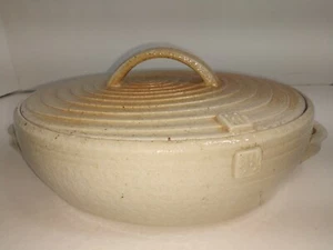 Vintage Backform Steinzeug Kasserolle & Deckel 9"X8"X3-4" Beige & Braun Handarbeit - Bild 1 von 12