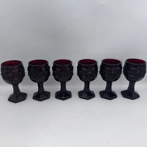 Vintage Avon Ruby Red Goblet Drinking Glass 1976 Cape Cod 4.5" Set Of 6 - Picture 1 of 7