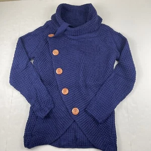 Grecerelle Wasserfallausschnitt Pullover Damen M marine Grobstrick große Knöpfe kuschelig - Bild 1 von 11