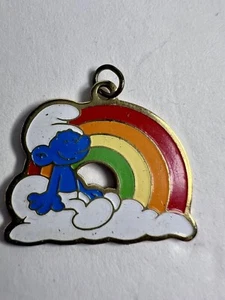Vintage 1980 Smurf Rainbow Cloud Peyo Charm Pendant Necklace Enamel Signed 12P - Picture 1 of 4