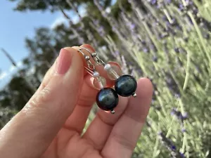Pretty 925 Sterling Silver Black Pearl Drop Earrings - Beautifully Tasteful - Picture 1 of 9
